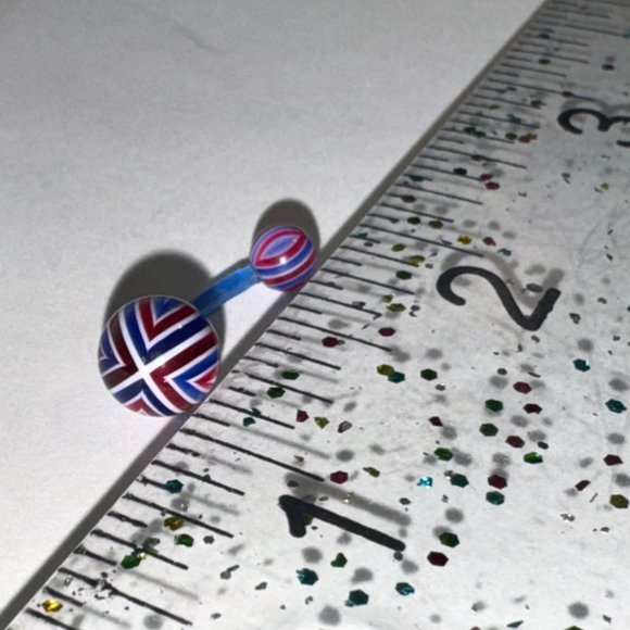 14 Gauge Red, White, and Blue Flag Design Belly Ring - Picture 12 of 12